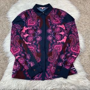 Ted Baker Ukia Paisley Pink Blue Button Up Shirt